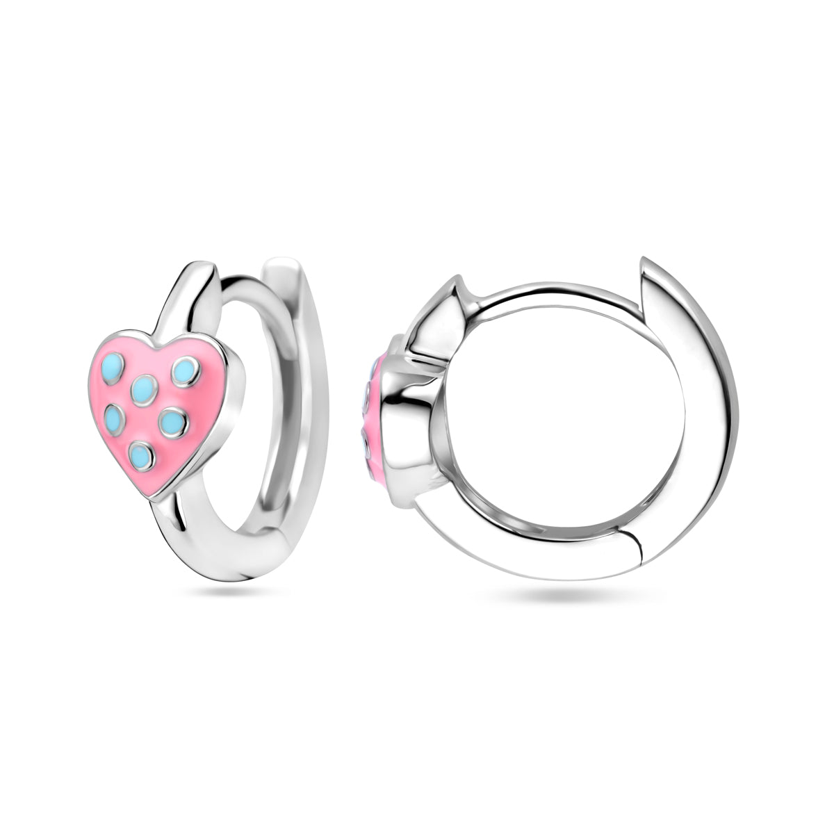 vDam Klapoorringen Hart Roze En Turquoise Emaille Zilver Gerhodineerd 1339084