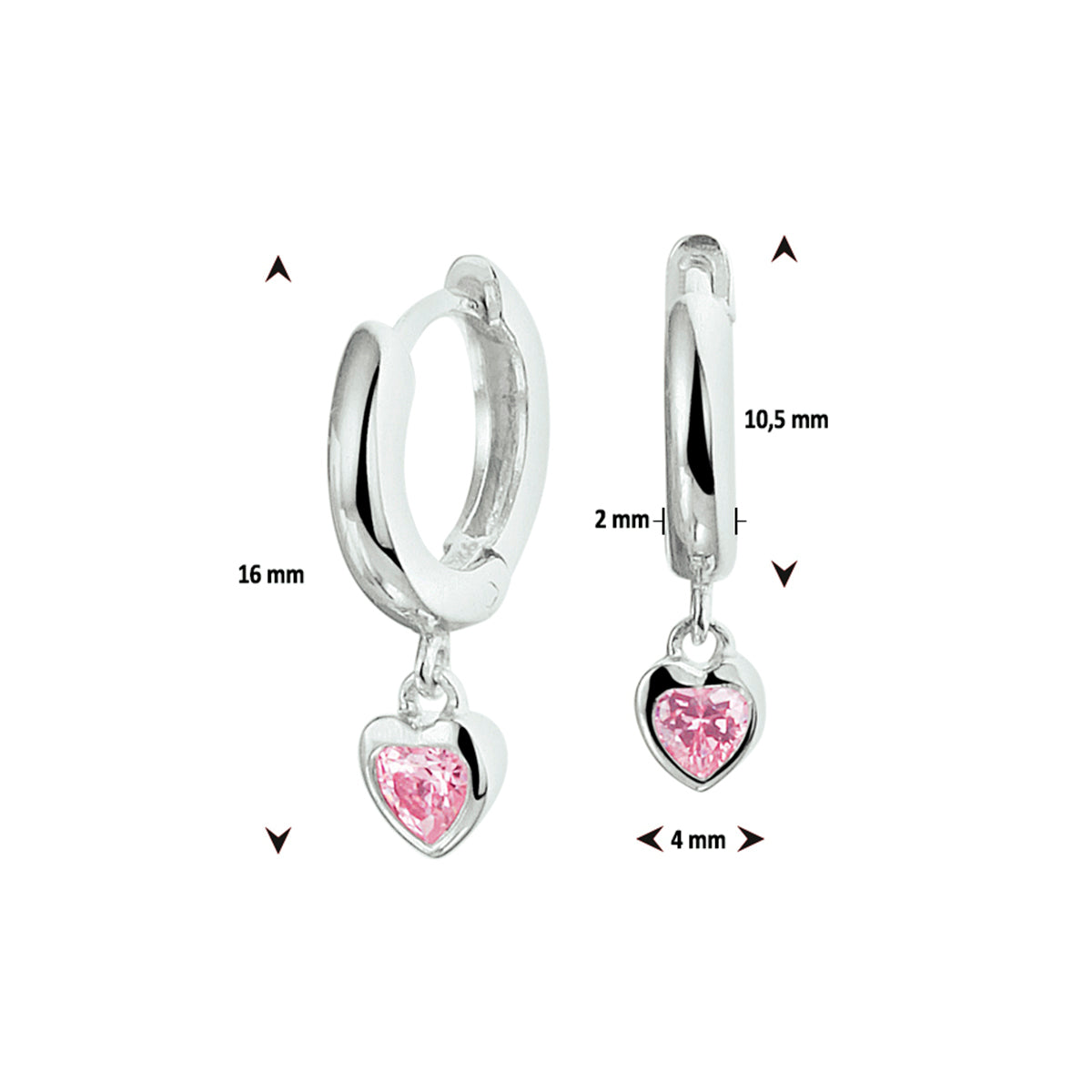 vDam Klapoorringen Hart Roze Zirkonia Zilver Gerhodineerd 1328279
