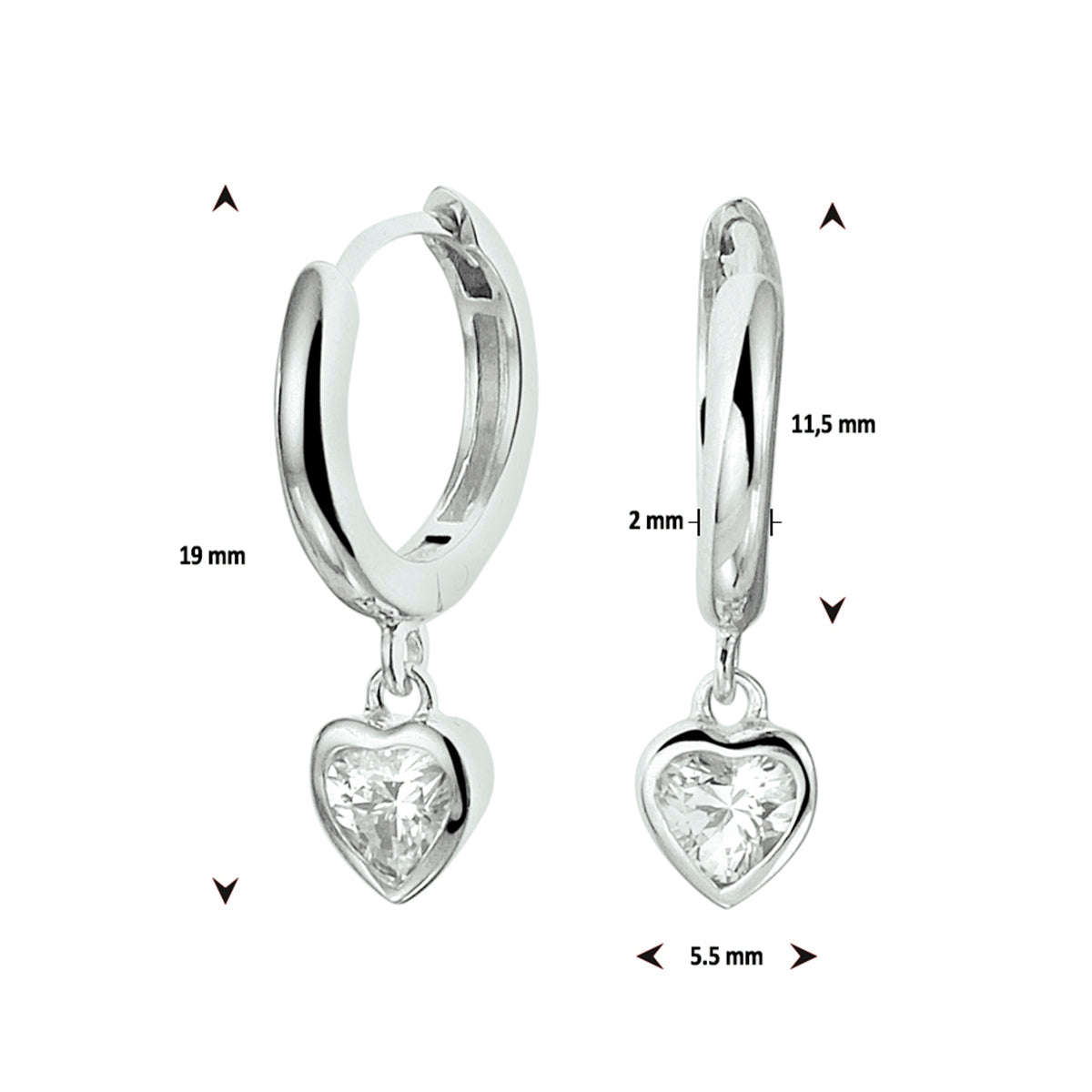 vDam Klapoorringen Hart Zirkonia Zilver Gerhodineerd 1328280