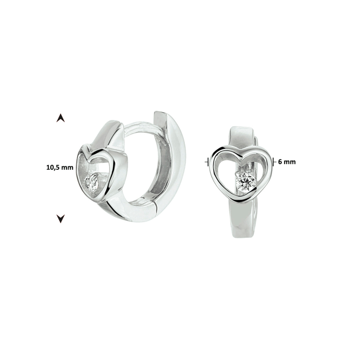 vDam Klapoorringen Hart Zirkonia Zilver Gerhodineerd 1332215