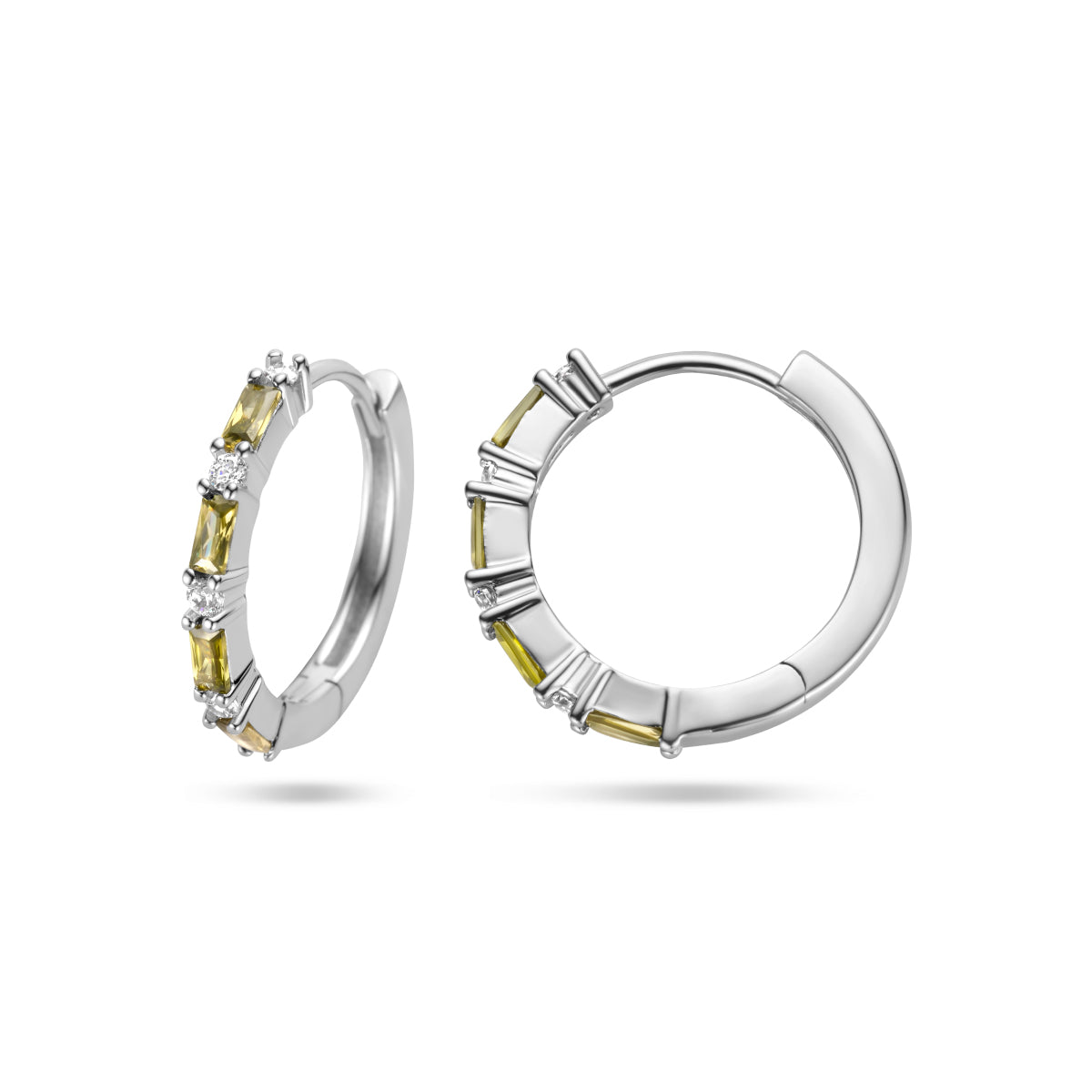 vDam Klapoorringen Olijfgroen En Wit Zirkonia Zilver Gerhodineerd 1336316