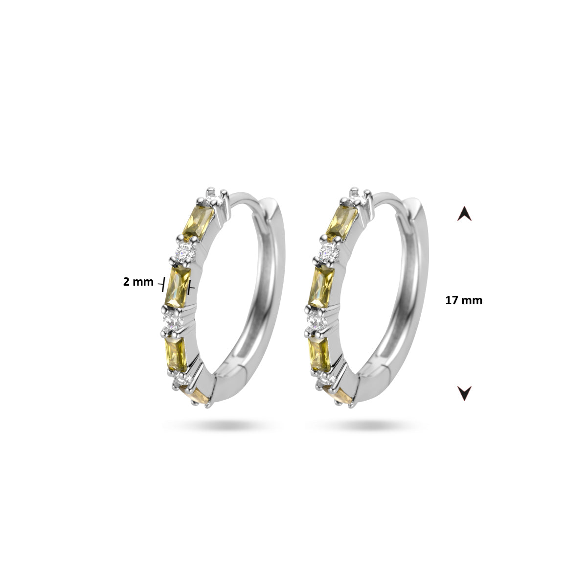 vDam Klapoorringen Olijfgroen En Wit Zirkonia Zilver Gerhodineerd 1336316