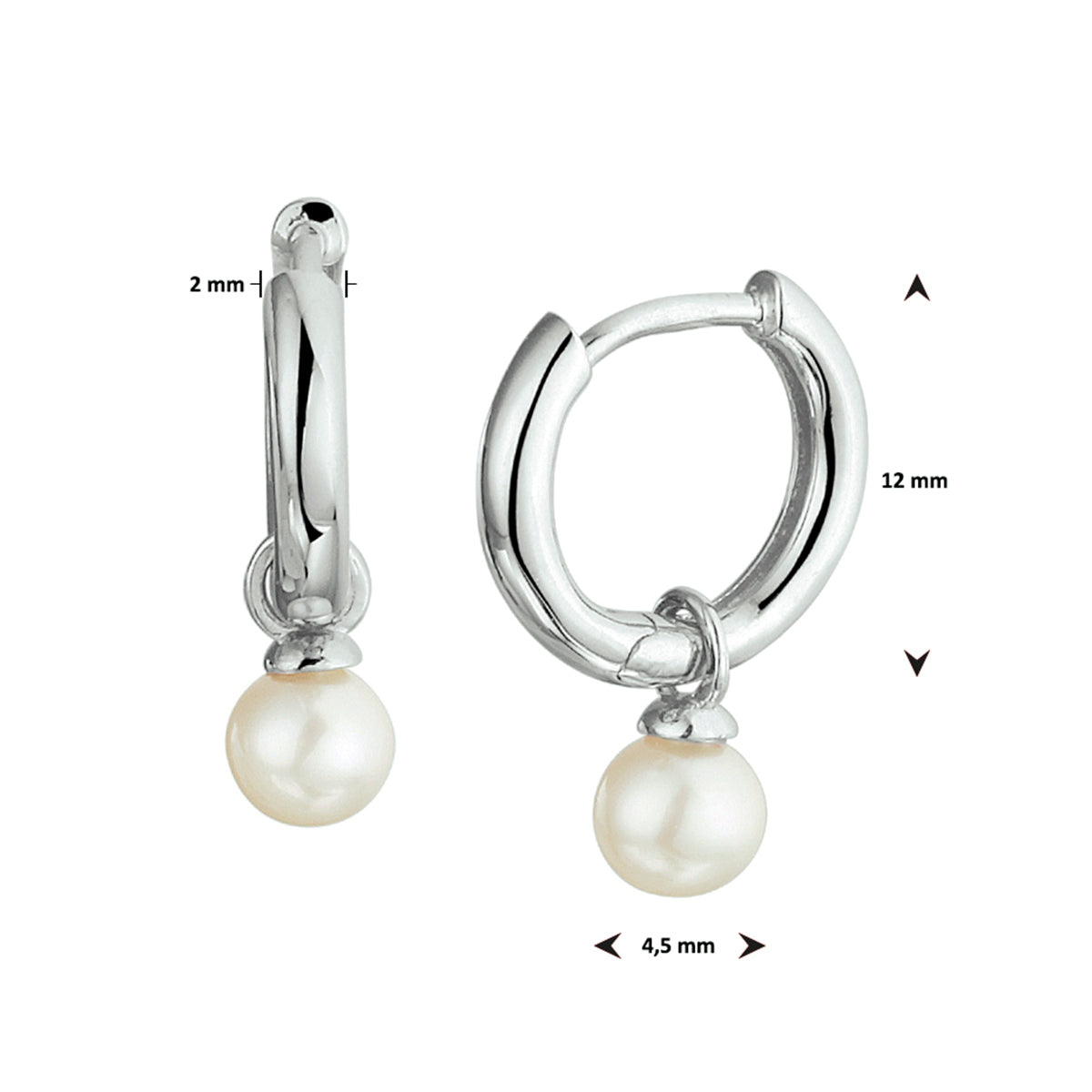 vDam Klapoorringen Parel Zilver Gerhodineerd 1333342