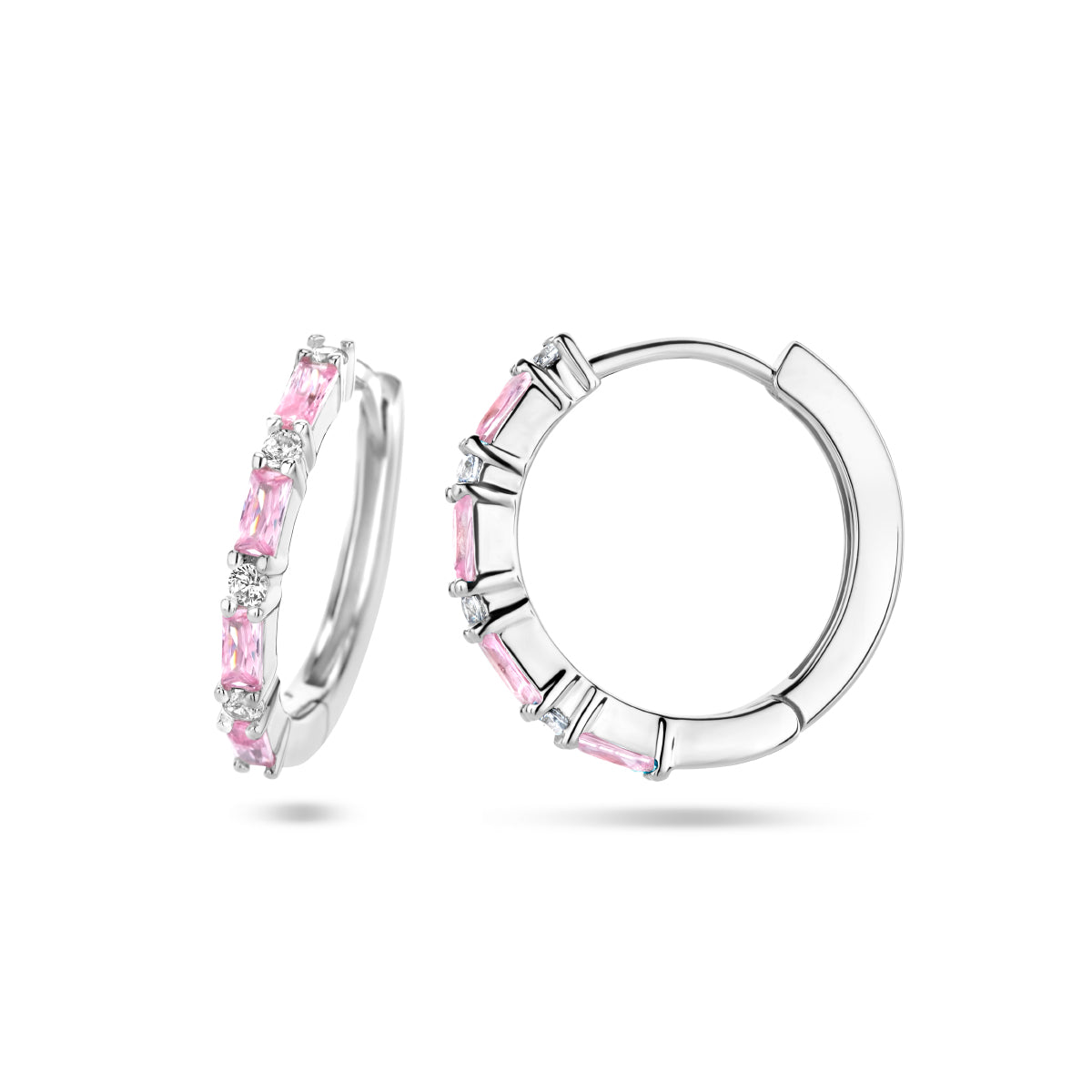 vDam Klapoorringen Roze En Wit Zirkonia Zilver Gerhodineerd 1335956