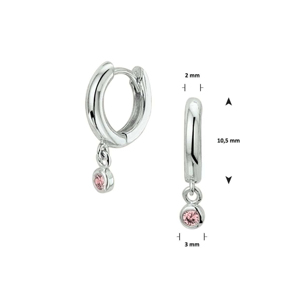 vDam Klapoorringen Roze Zirkonia Zilver Gerhodineerd 1327063