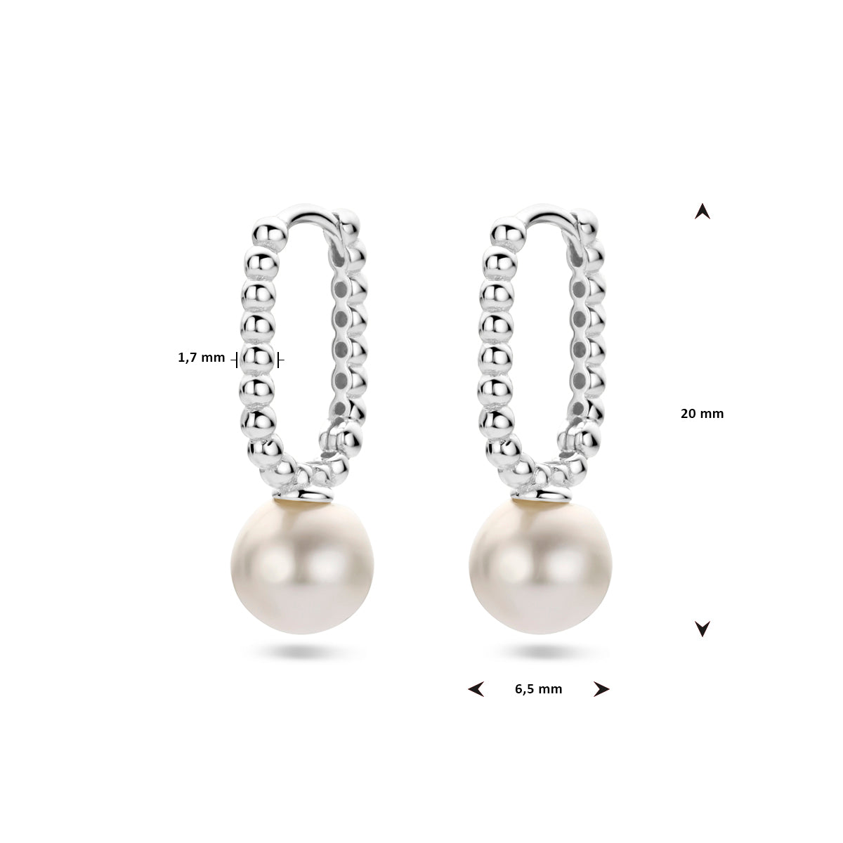 vDam Klapoorringen Synth Parel Zilver Gerhodineerd 1338456