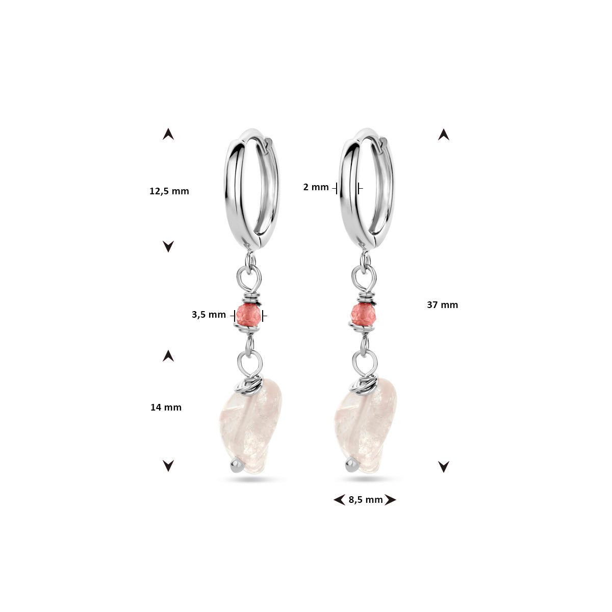 vDam Klapoorringen Toermalijn Kwarts Zilver Gerhodineerd 1338107