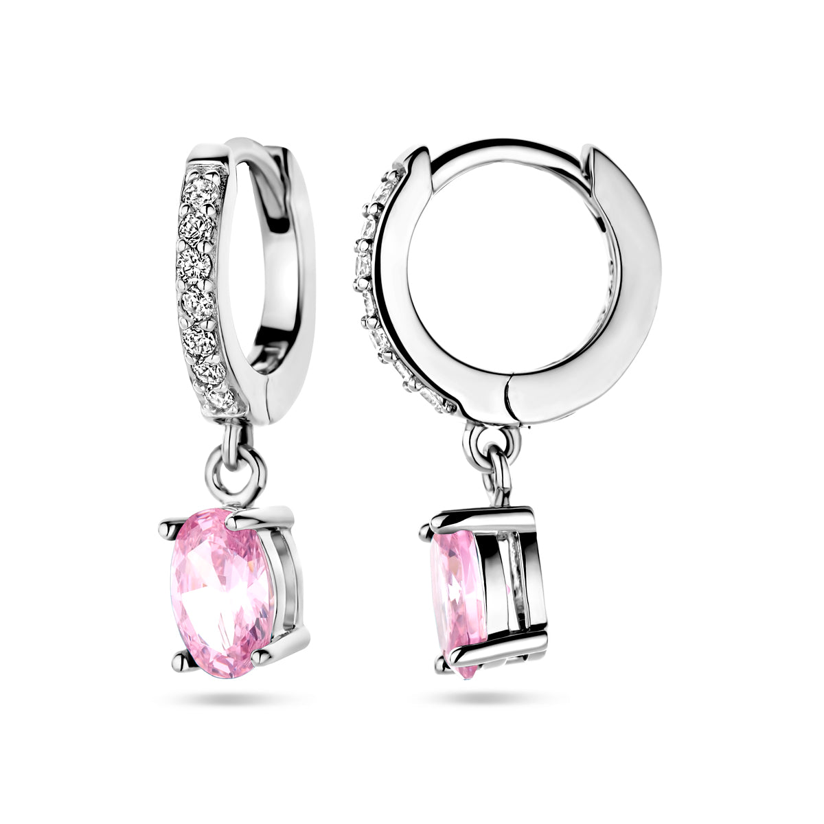 vDam Klapoorringen Wit En Roze Zirkonia Zilver Gerhodineerd 1338784
