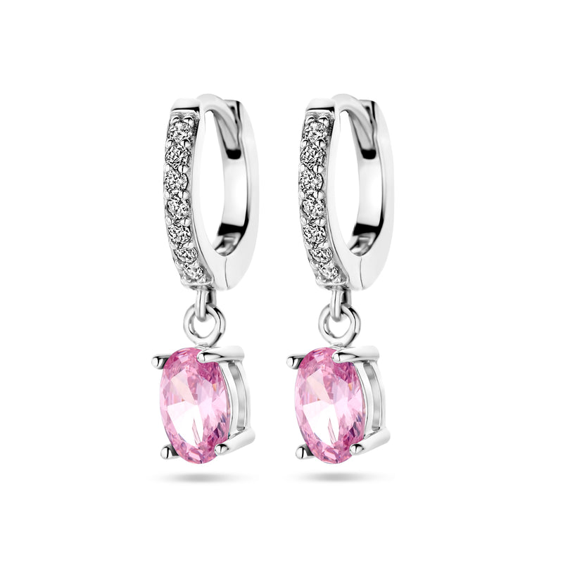 vDam Klapoorringen Wit En Roze Zirkonia Zilver Gerhodineerd 1338784