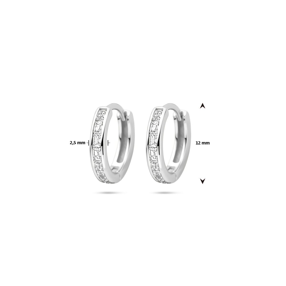 vDam Klapoorringen Zirkonia 12 Mm Zilver Gerhodineerd 1339110