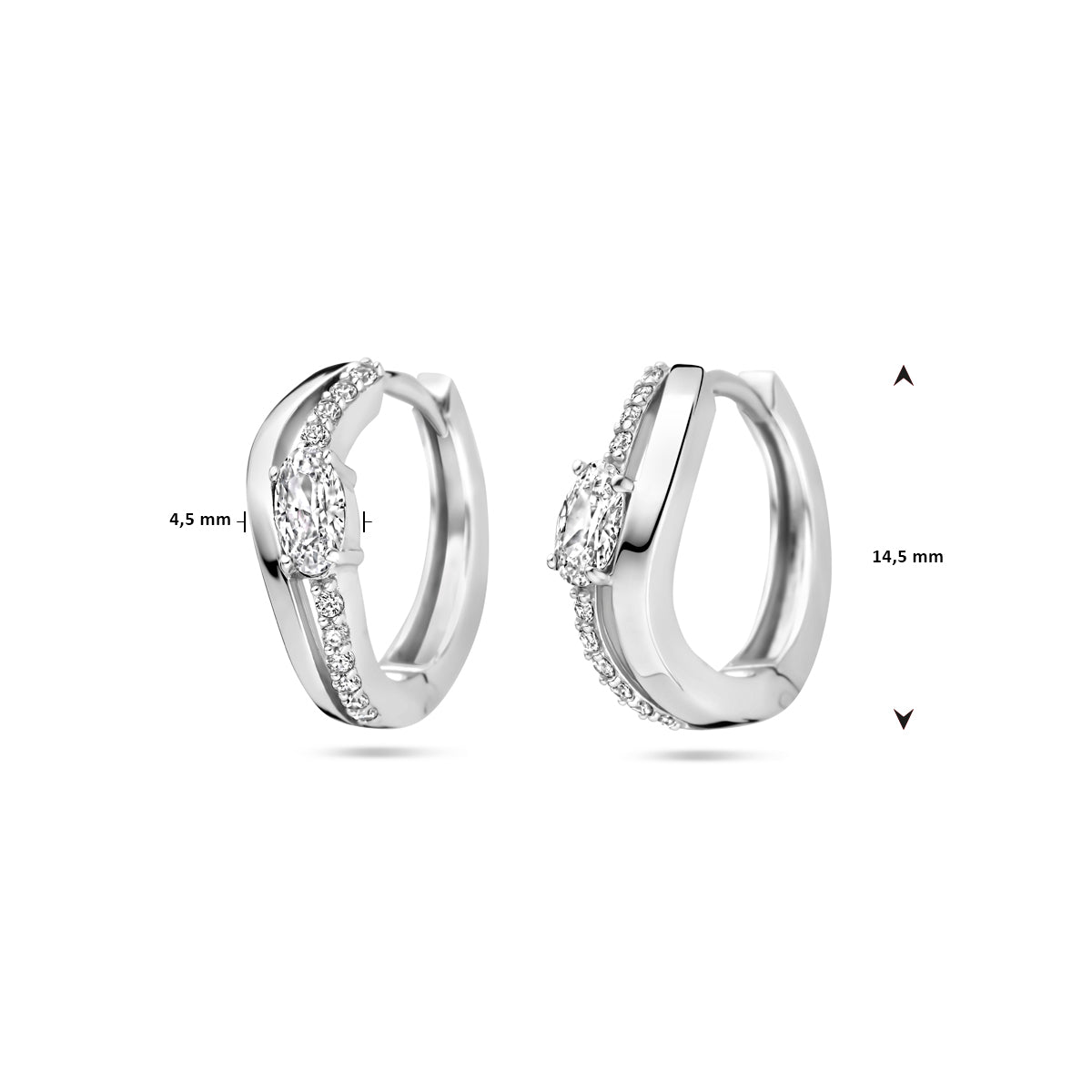 vDam Klapoorringen Zirkonia 14,5 Mm Zilver Gerhodineerd 1339830