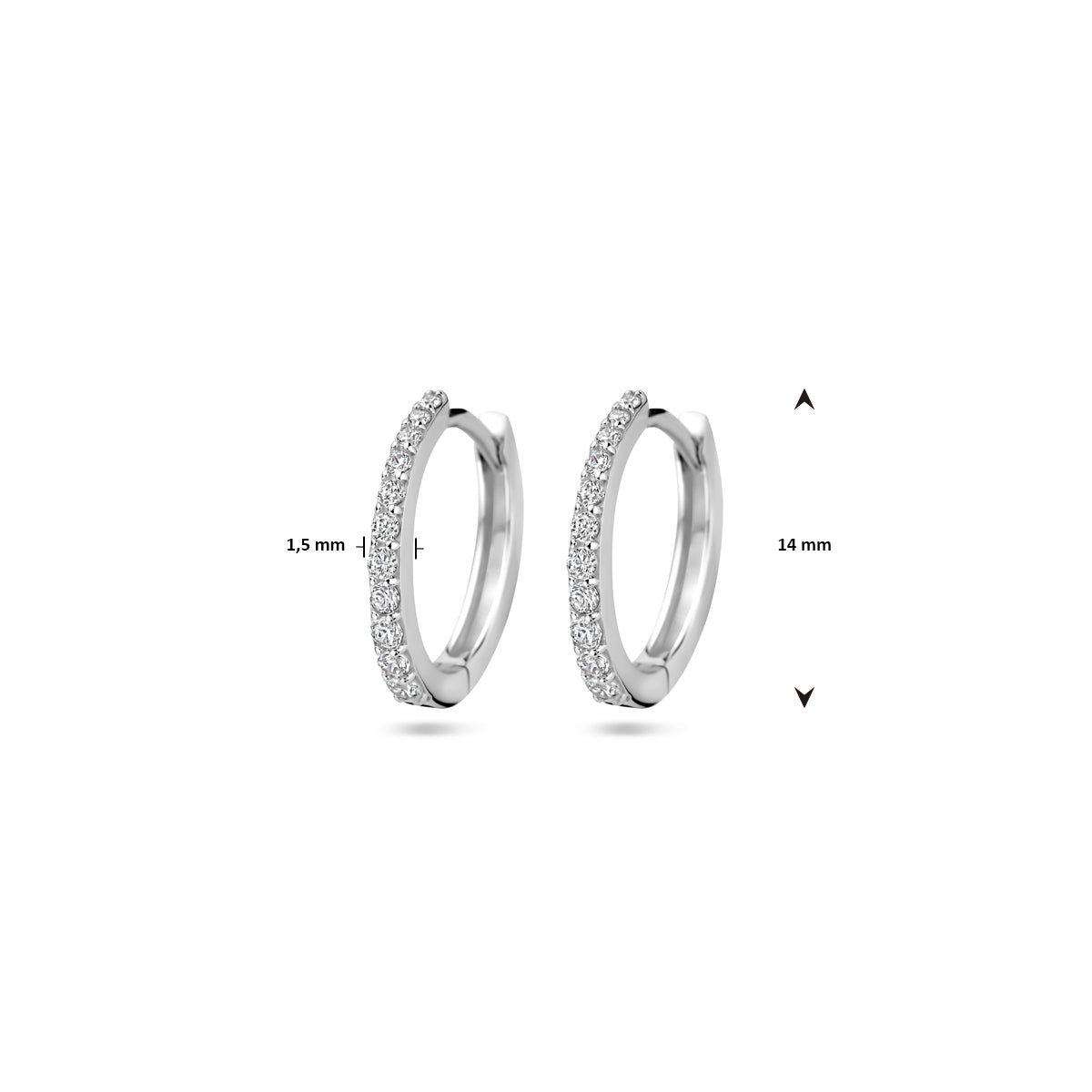 vDam Klapoorringen Zirkonia 14 Mm Zilver Gerhodineerd 1339809
