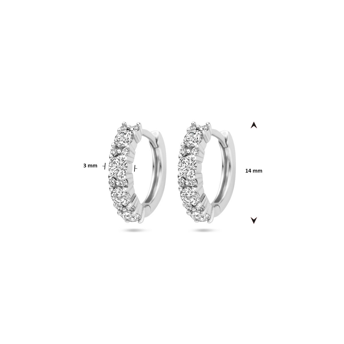 vDam Klapoorringen Zirkonia 14 Mm Zilver Gerhodineerd 1339911
