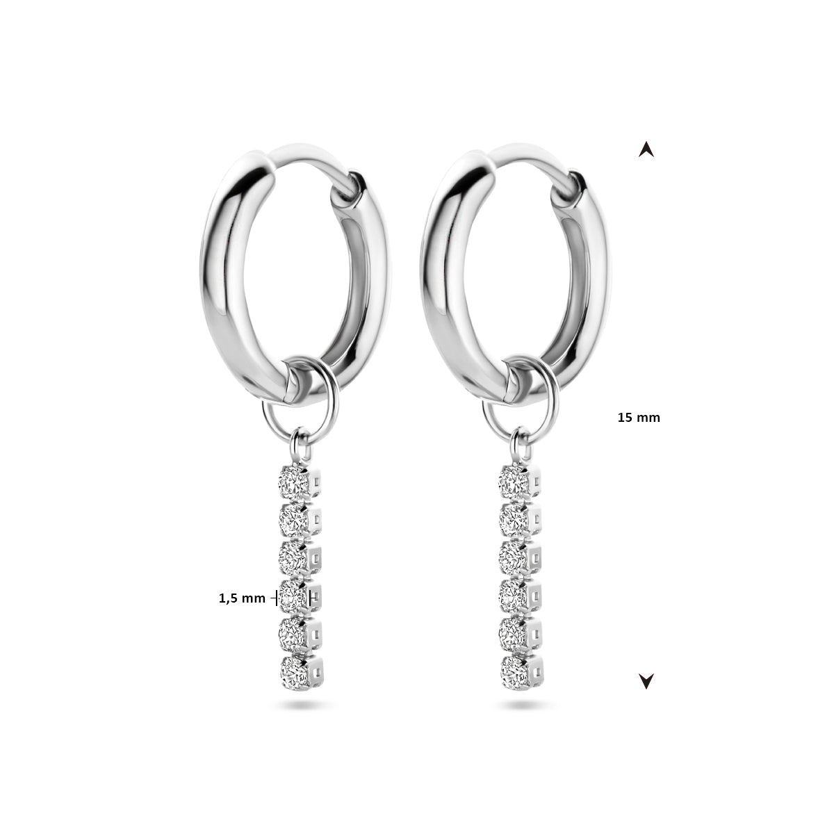 vDam Klapoorringen Zirkonia 15 Mm Zilver Gerhodineerd 1340441