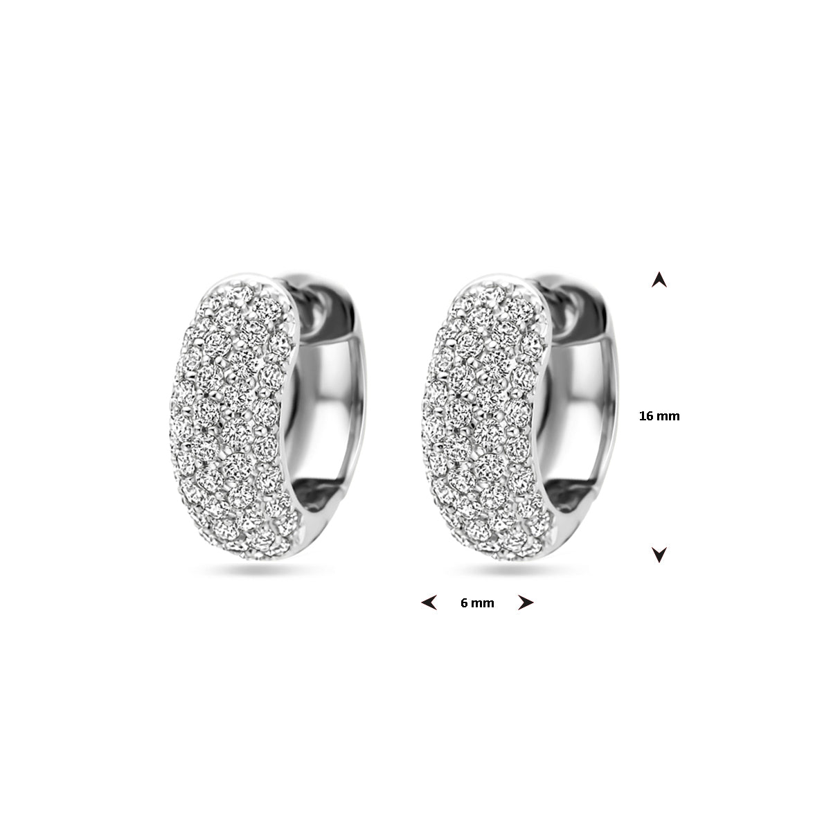 vDam Klapoorringen Zirkonia 16 Mm Zilver Gerhodineerd 1339538