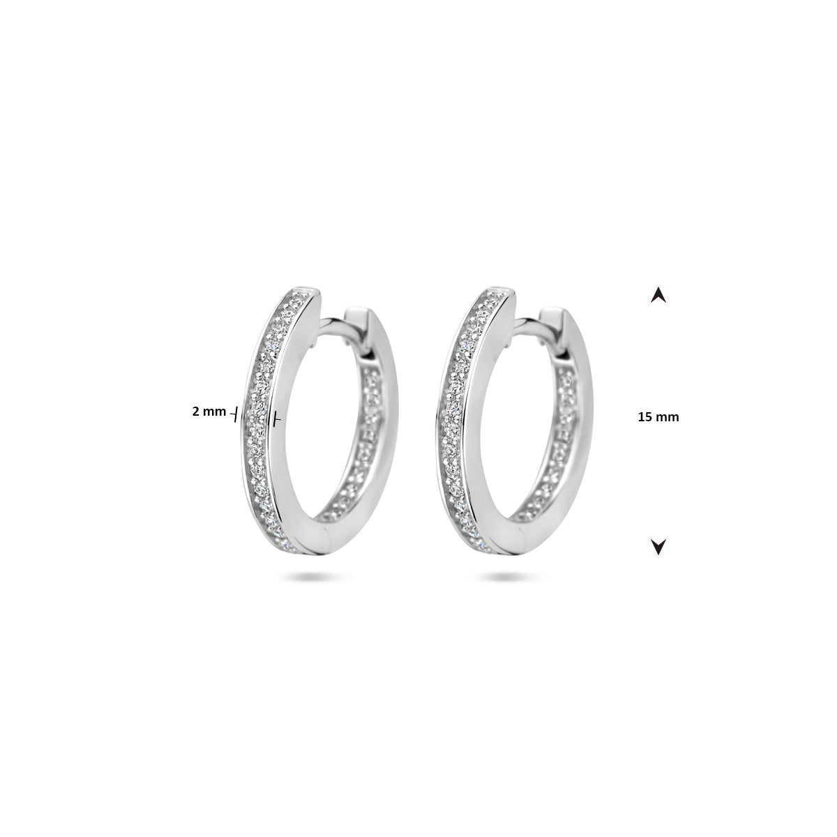 vDam Klapoorringen Zirkonia 2 Mm Buis Zilver Gerhodineerd 1339803