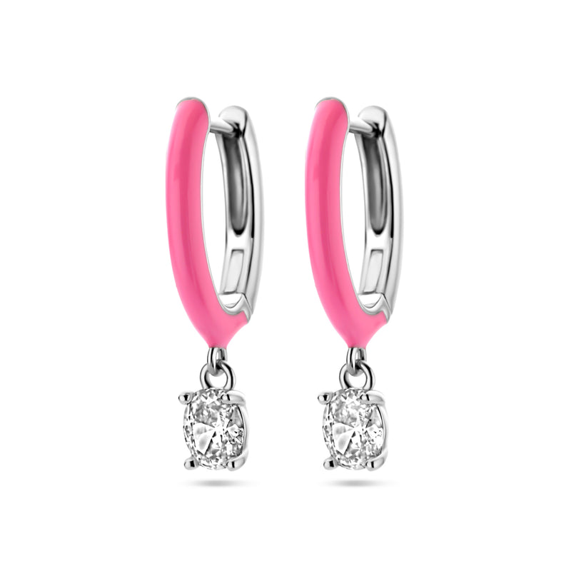 vDam Klapoorringen Zirkonia En Roze Emaille Zilver Gerhodineerd 1338593