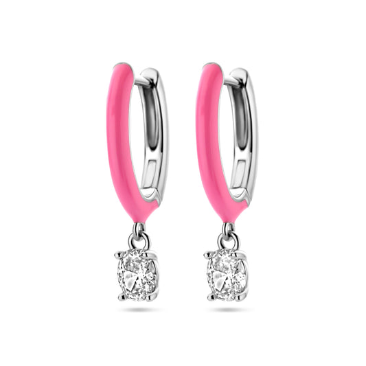 vDam Klapoorringen Zirkonia En Roze Emaille Zilver Gerhodineerd 1338593