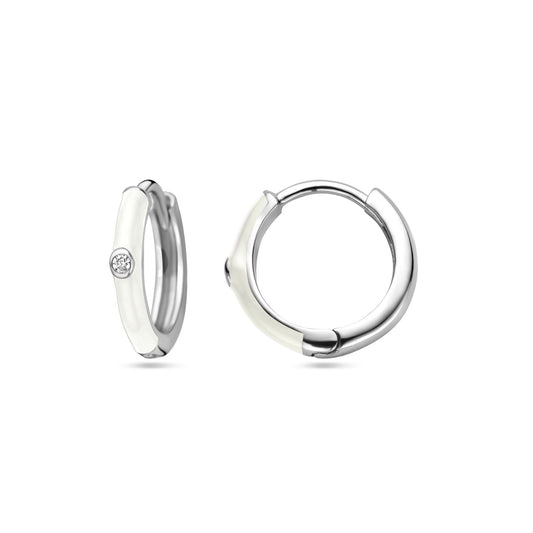 vDam Klapoorringen Zirkonia En Wit Emaille Zilver Gerhodineerd 1338408