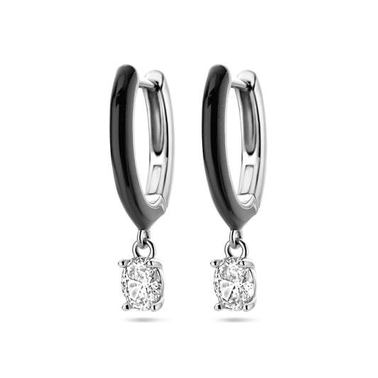 vDam Klapoorringen Zirkonia En Zwart Emaille Zilver Gerhodineerd 1338592