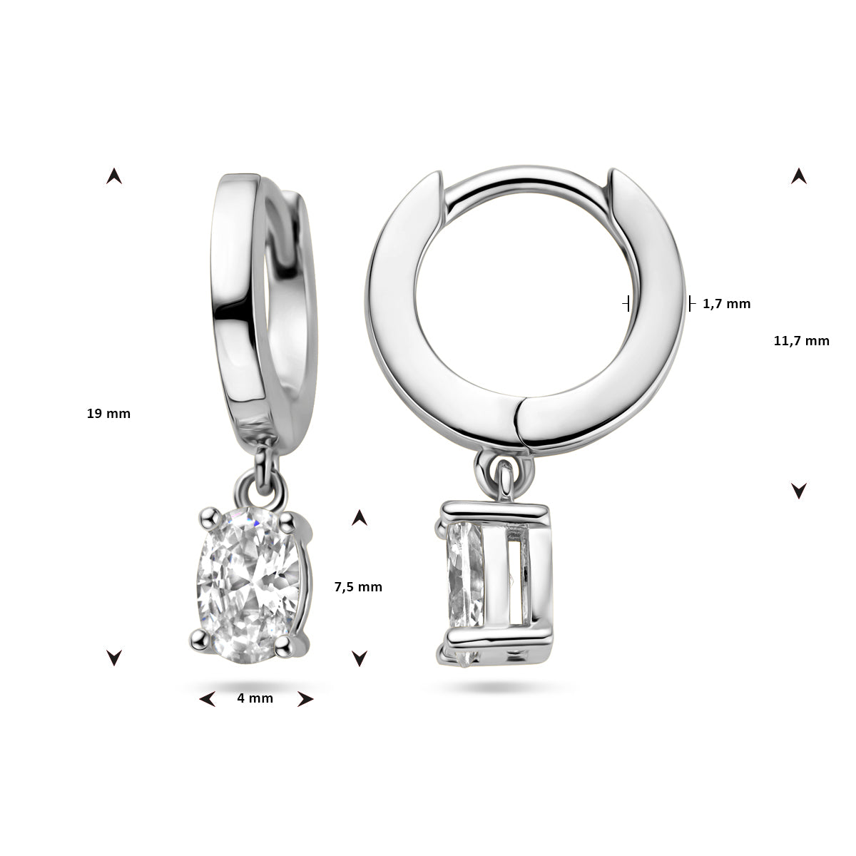 vDam Klapoorringen Zirkonia Zilver Gerhodineerd 1338247