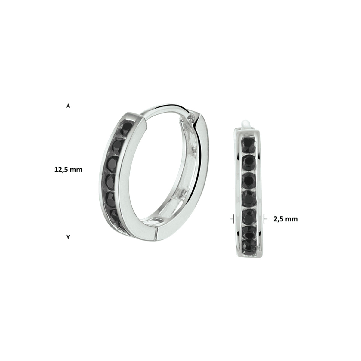 vDam Klapoorringen Zwart Zirkonia Zilver Gerhodineerd 1331371