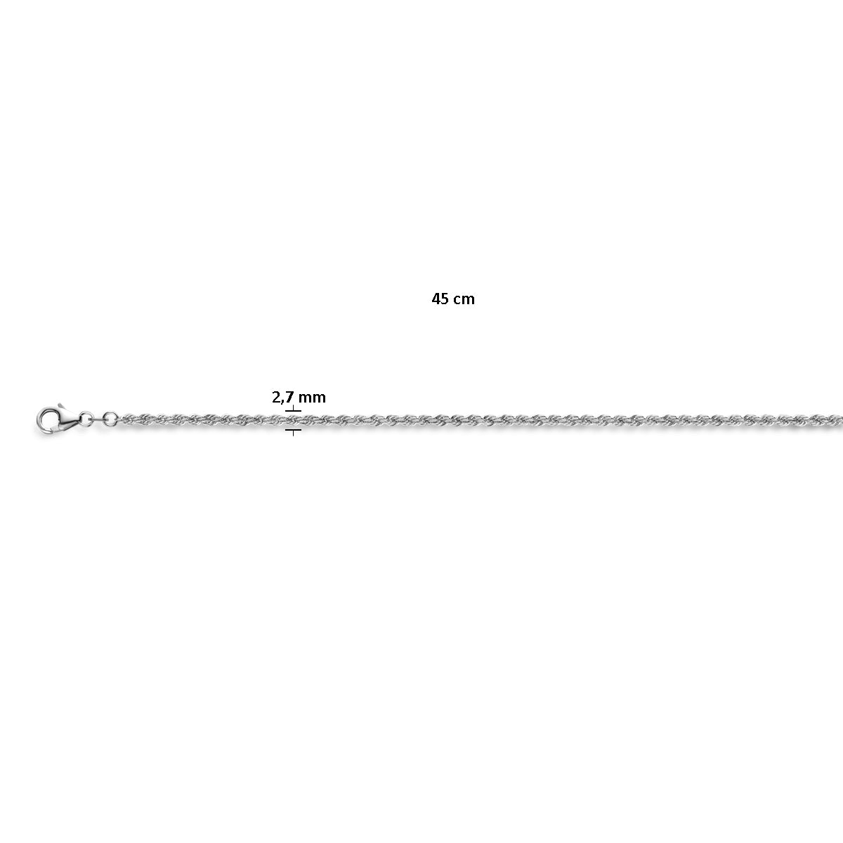 vDam Koord Massief 2,7 Mm Zilver Gerhodineerd 1337067  45cm