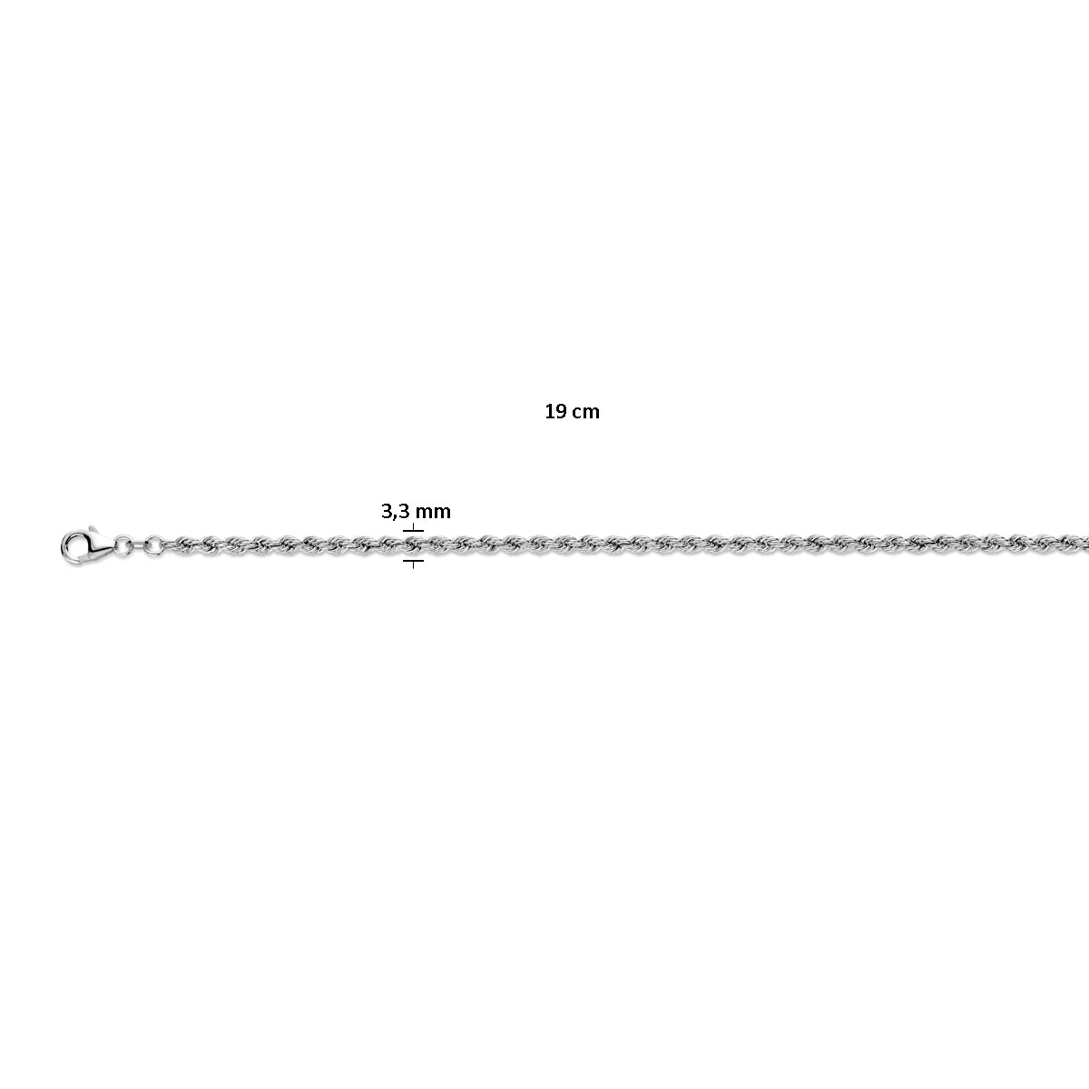 vDam Koord Massief 3,3 Mm Zilver Gerhodineerd 1337073  19cm