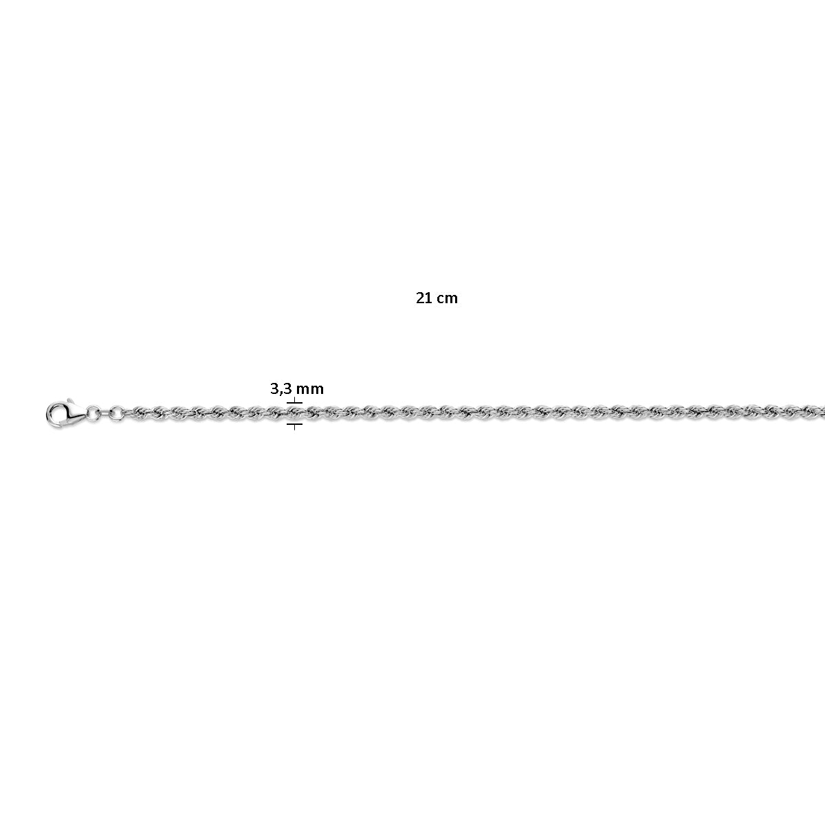 vDam Koord Massief 3,3 Mm Zilver Gerhodineerd 1337078  21cm