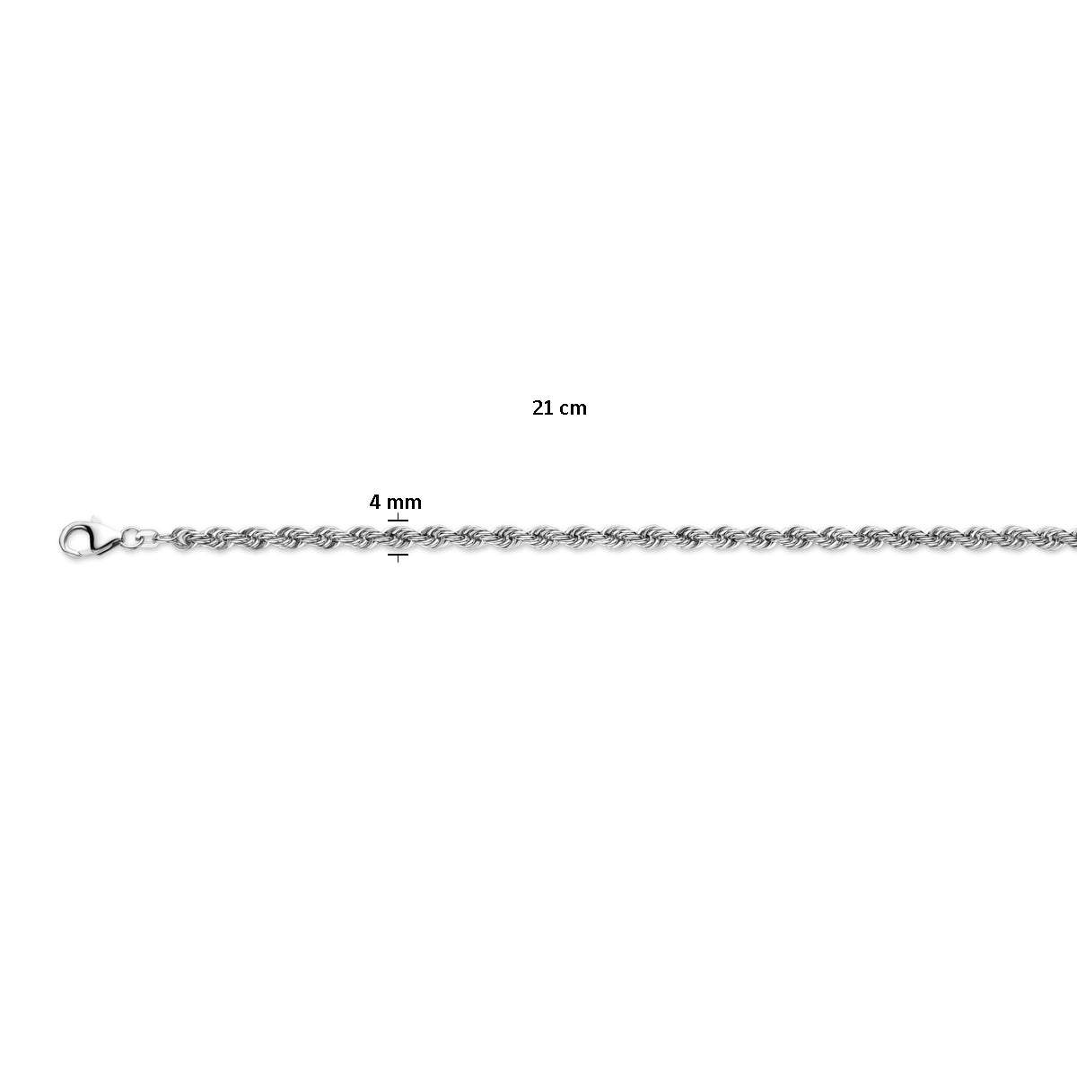 vDam Koord Massief 4,0 Mm Zilver Gerhodineerd 1337100  21cm