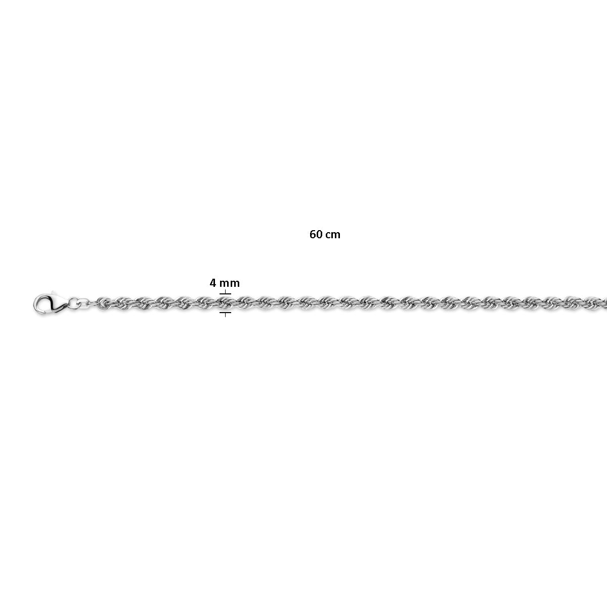 vDam Koord Massief 4,0 Mm Zilver Gerhodineerd 1337111  60cm