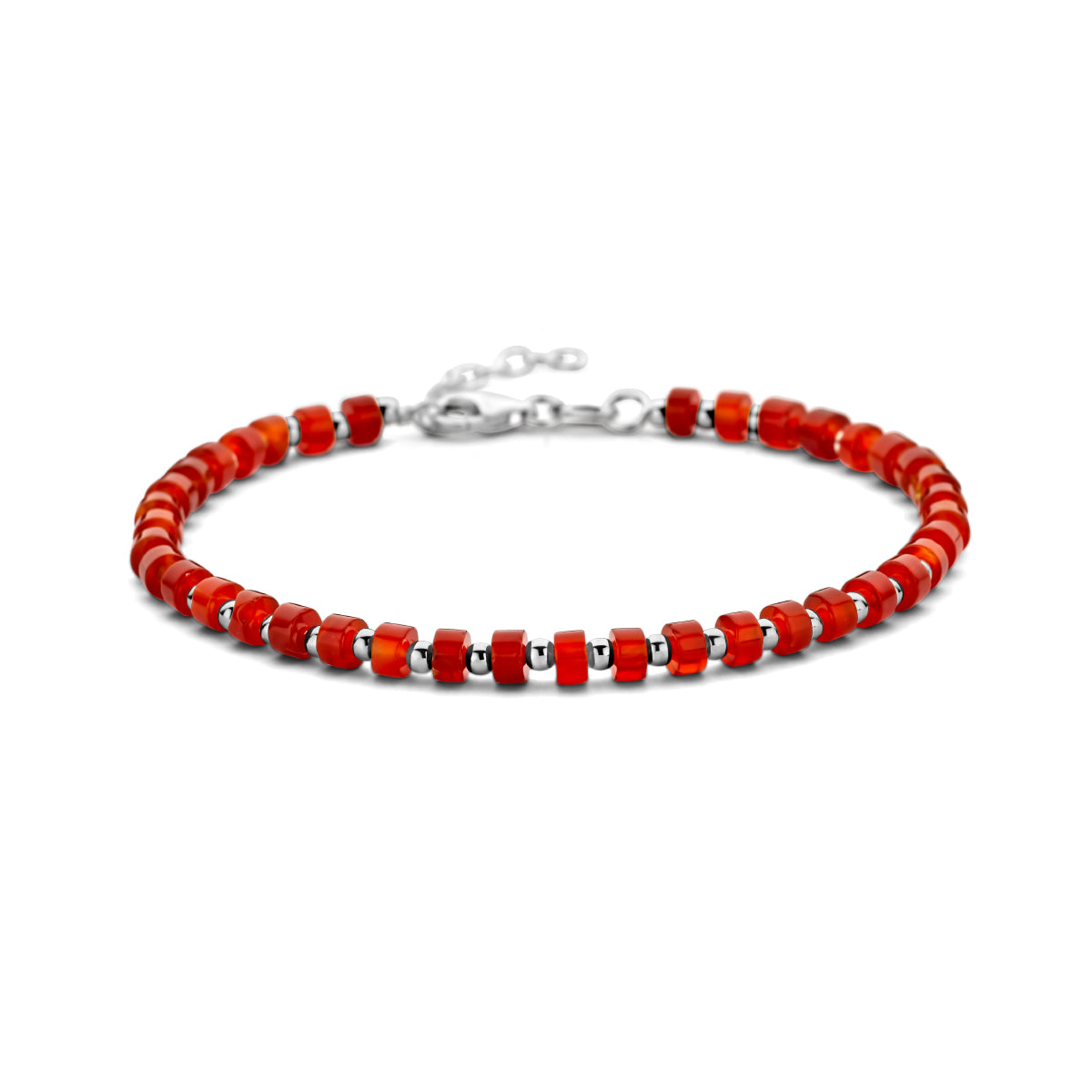 vDam Kralenarmband Carneool 4,0 Mm 20 + 3 Cm Zilver Gerhodineerd 1336301