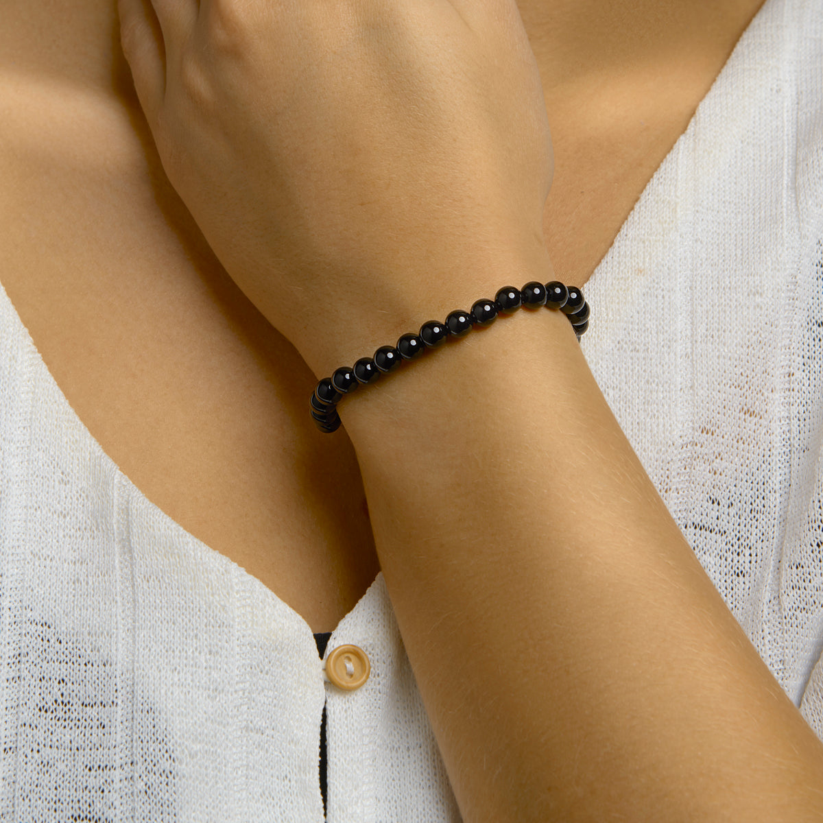 vDam Kralenarmband Onyx 6,3 Mm 16cm + 3 Cm Zilver Gerhodineerd 1333511  16cm