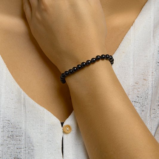 vDam Kralenarmband Onyx 6,3 Mm 16cm + 3 Cm Zilver Gerhodineerd 1333511  16cm