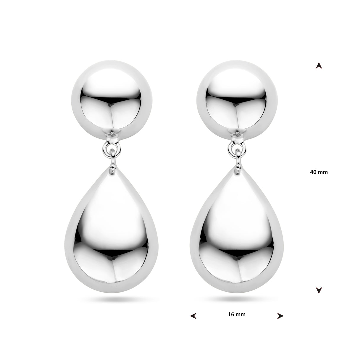 vDam Oorhangers Half Bol En Druppel 40 Mm Zilver Gerhodineerd 1340518