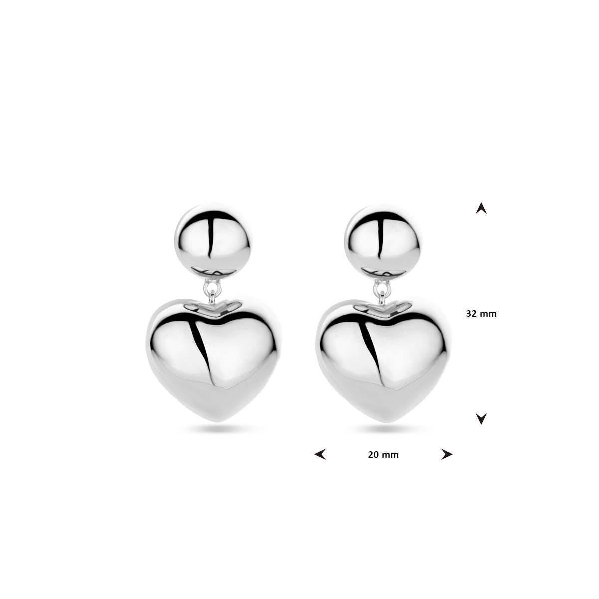 vDam Oorhangers Hartje 32 Mm Zilver Gerhodineerd 1340053