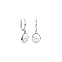 vDam Oorhangers Ovaal Parel En Zirkonia Brisur Haak 27 Mm Zilver Gerhodineerd 1339755