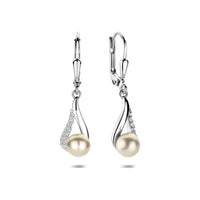 vDam Oorhangers Parel Zirkonia Brisur Haak 30 Mm Zilver Gerhodineerd 1341849