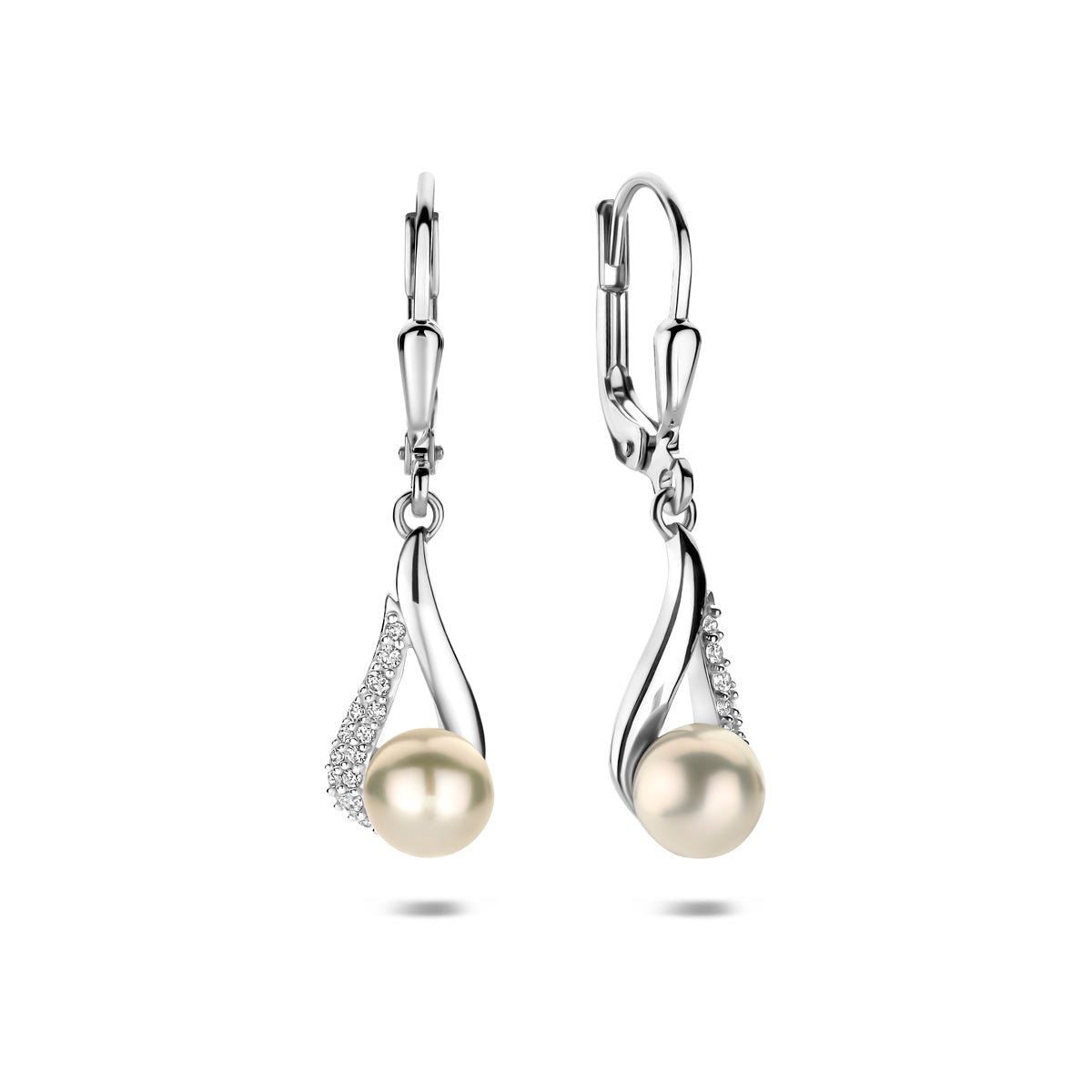 vDam Oorhangers Parel Zirkonia Brisur Haak 30 Mm Zilver Gerhodineerd 1341849