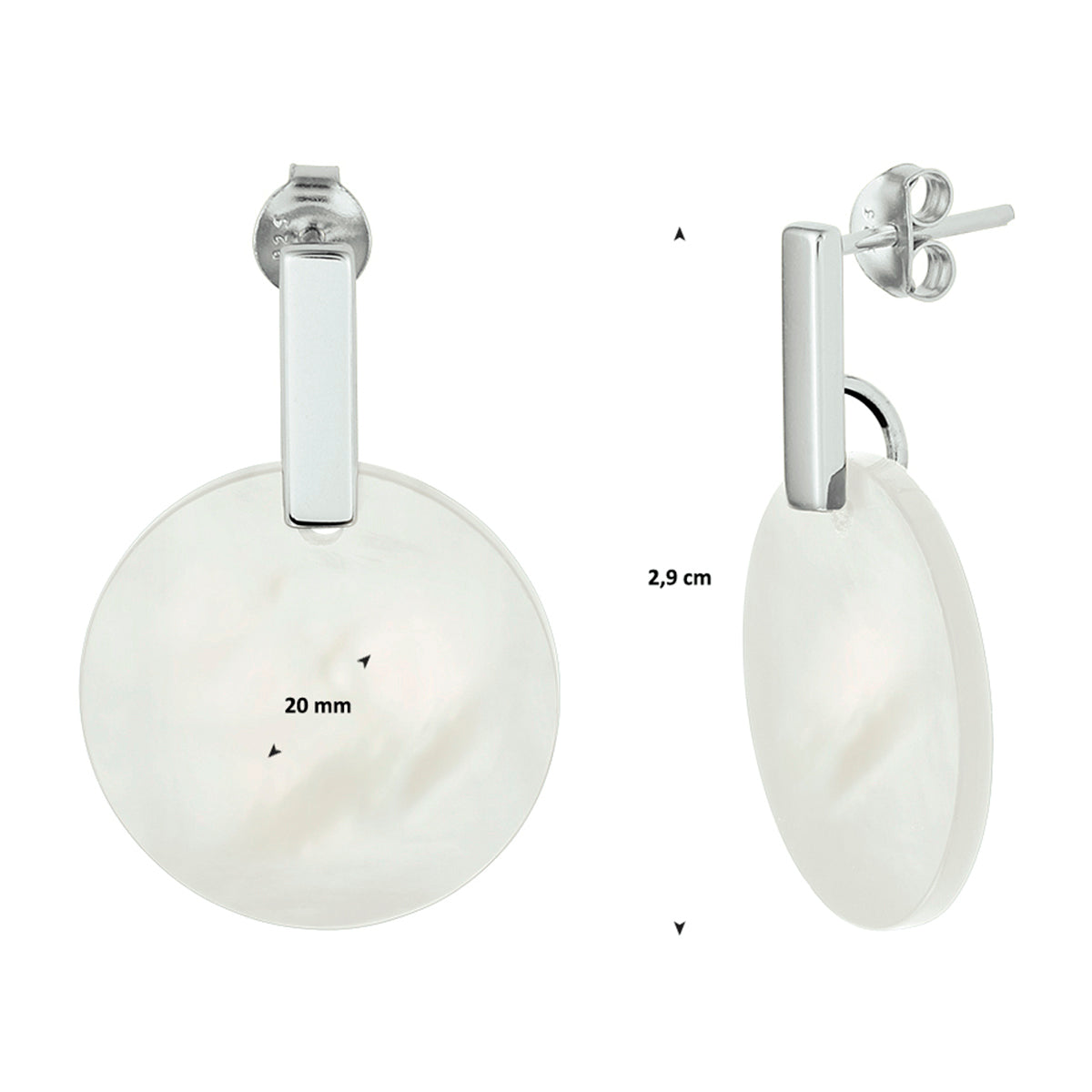 vDam Oorhangers Parelmoer Zilver Gerhodineerd 1330177