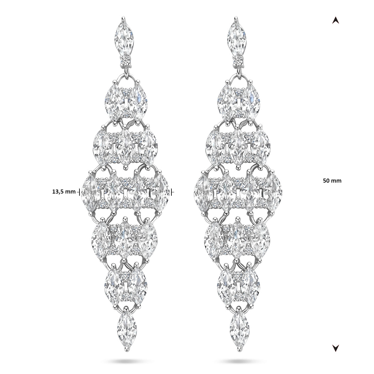 vDam Oorhangers Zirkonia 50 Mm Zilver Gerhodineerd 1340651