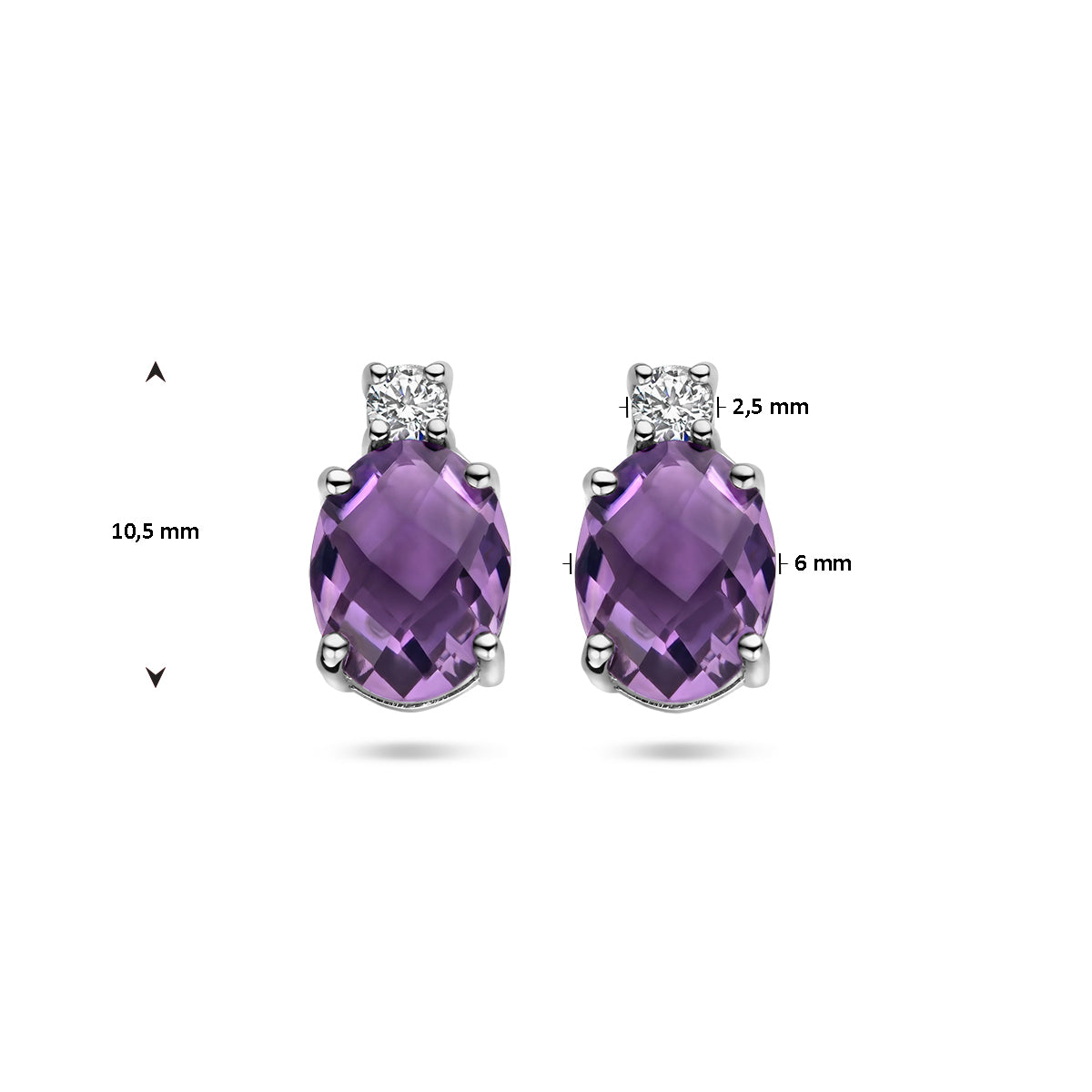 vDam Oorknoppen Amethist En Zirkonia 10,5 Mm Zilver Gerhodineerd 1336958