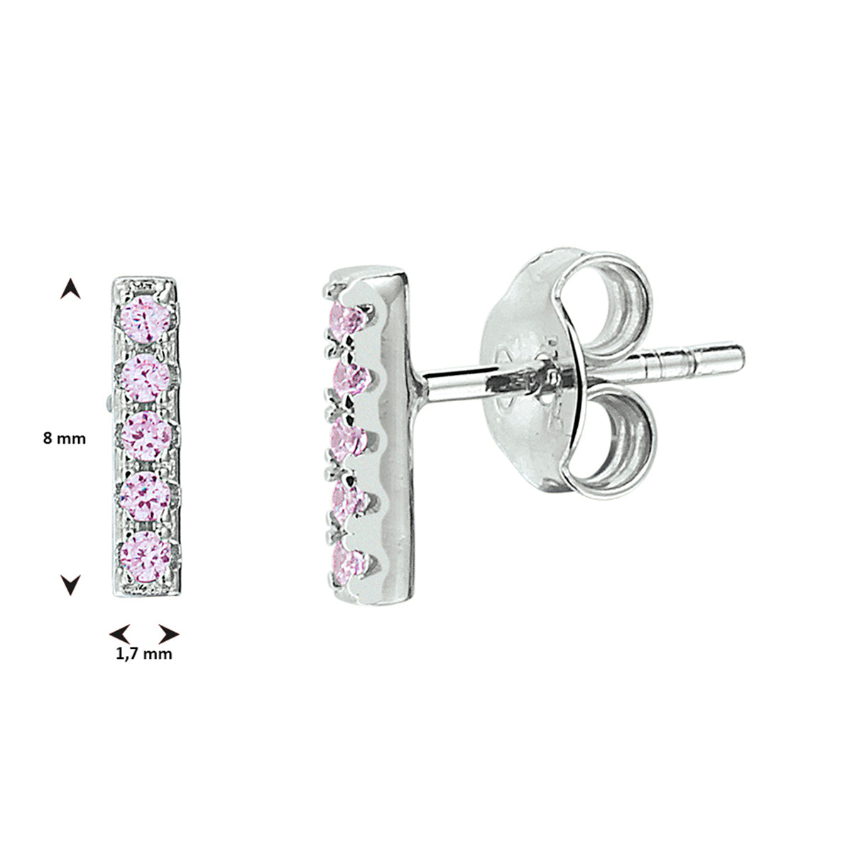 vDam Oorknoppen Balkje Roze Zirkonia Zilver Gerhodineerd 1332971