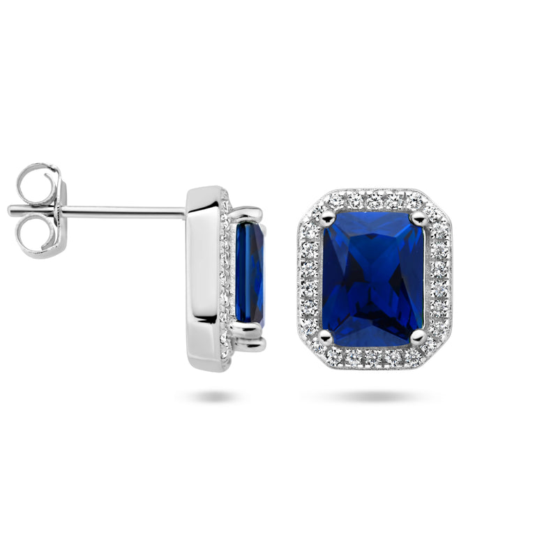 vDam Oorknoppen Blauw En Wit Zirkonia Halo Zilver Gerhodineerd 1336059