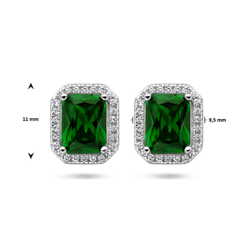 vDam Oorknoppen Groen En Wit Zirkonia Halo Zilver Gerhodineerd 1336060