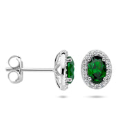vDam Oorknoppen Groen En Wit Zirkonia Halo Zilver Gerhodineerd 1336149