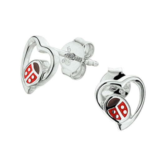 vDam Oorknoppen Hart Lieveheersbeestje Zilver Gerhodineerd 1327207