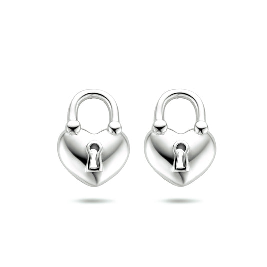 vDam Oorknoppen Hartje/slotje Zilver Gerhodineerd 1334115