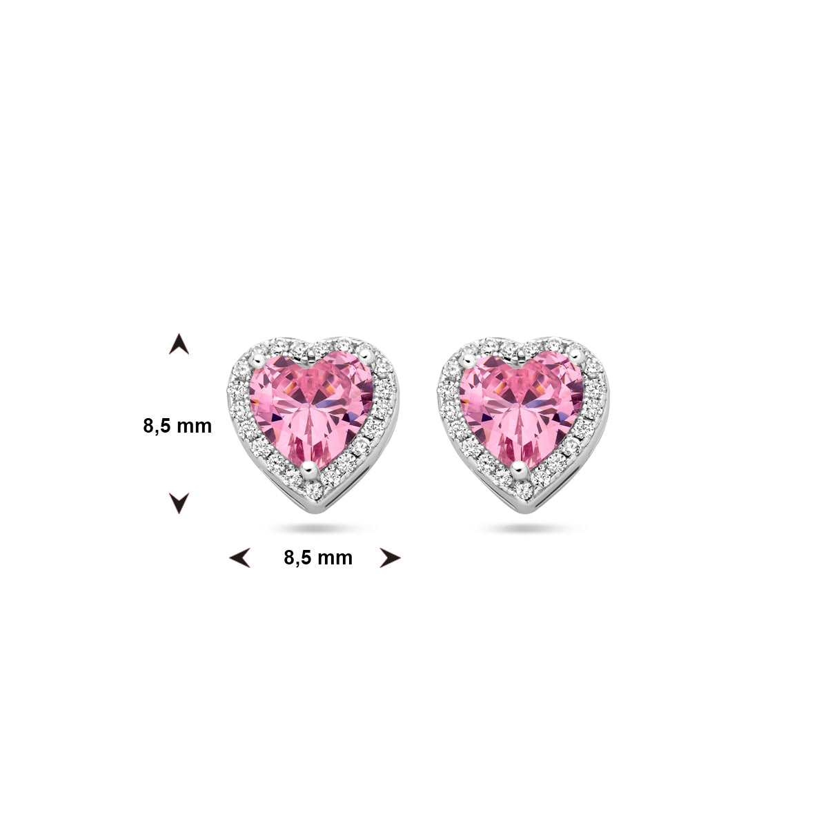 vDam Oorknoppen Hartje Wit En Roze Zirkonia Halo Zilver Gerhodineerd 1339028