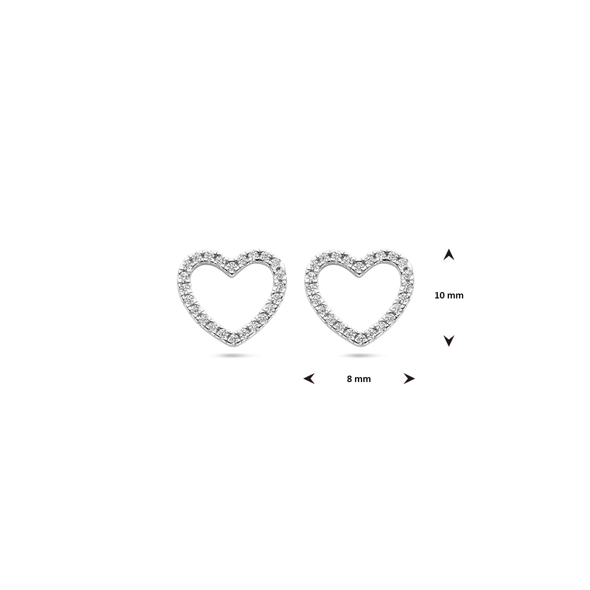 vDam Oorknoppen Hartje Zirkonia 10 Mm Zilver Gerhodineerd 1340485